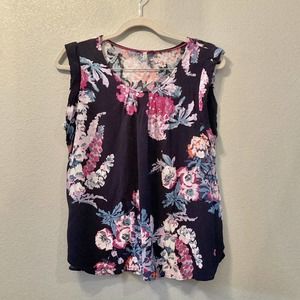 Joules Navy Pink Floral Alyse Tank Pleated Women's Size 10 EUC